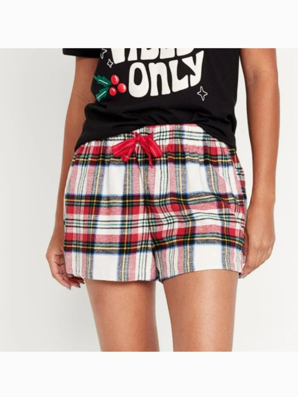 Old Navy Women's Flannel Pajama Shorts (M) -- 2.5-inch inseam Tartan White NWT!